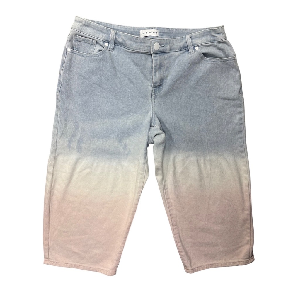 Lane Bryant Boyfriend Capri Women 12P Blue Pink Ombre Flex Magic Waistband Jeans